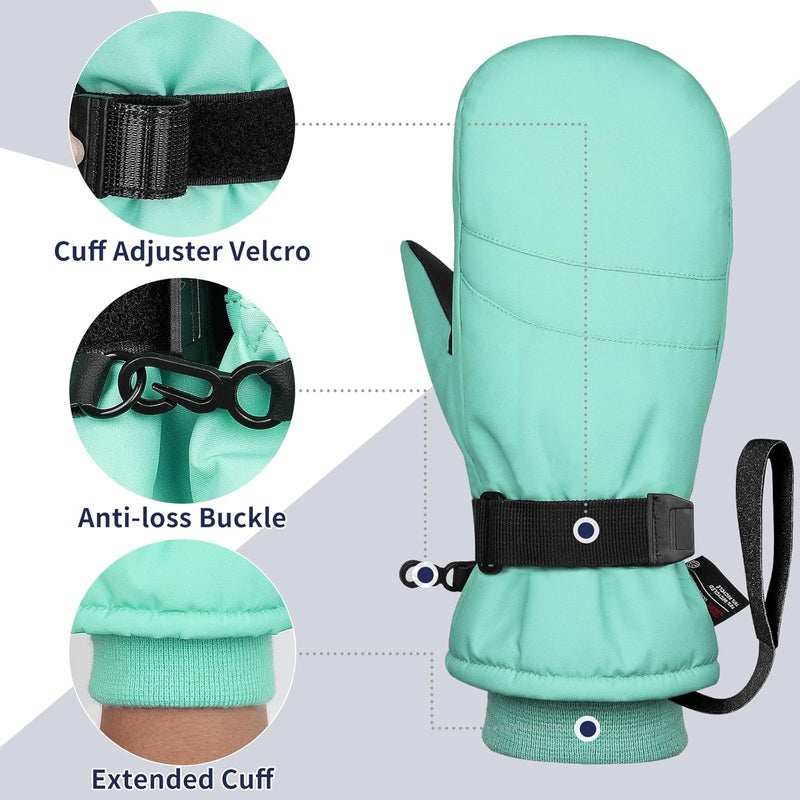 Odtmger Snow Mittens Waterproof Winter Ski Warm Cotton & Spray-Bonded Cotton Lined, Anti-Loss Rope for Parent Child - Image 4